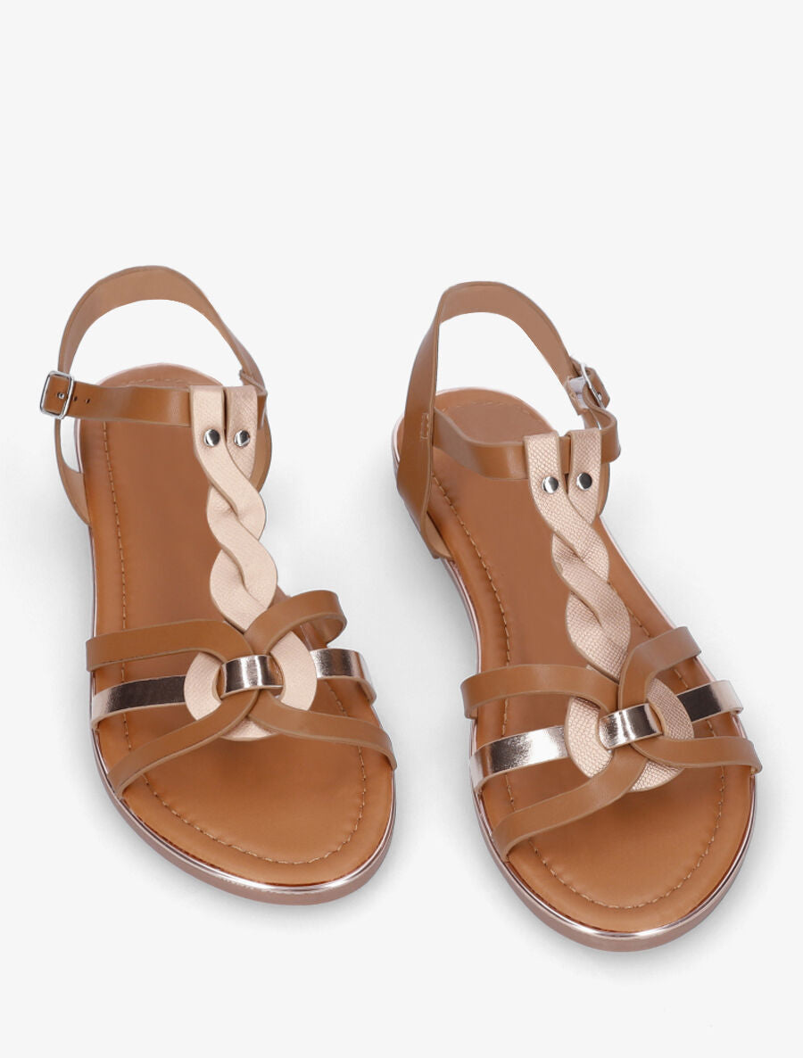 Nu-pieds irisés bride en T torsadée - Camel - 4