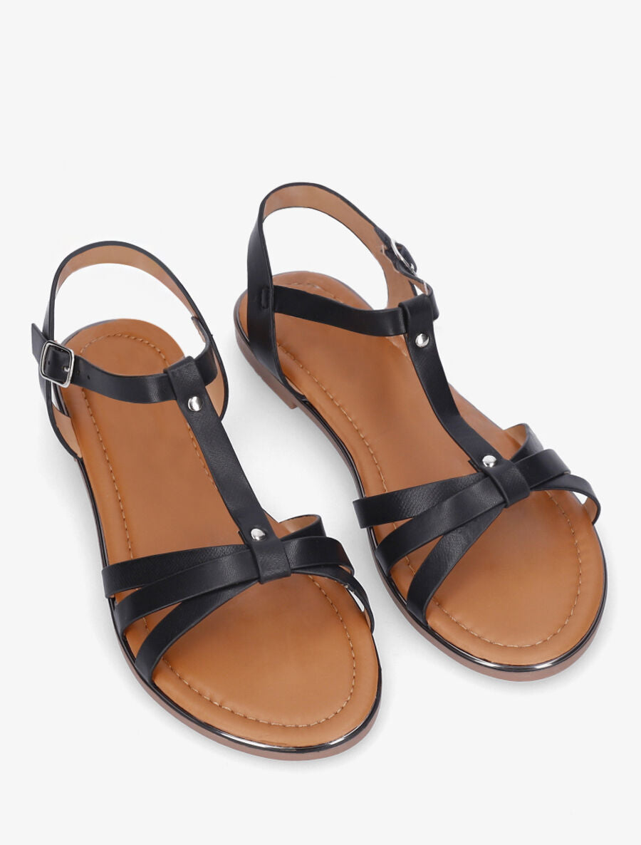 Nu-pieds irisés bride en T - Noir - 4