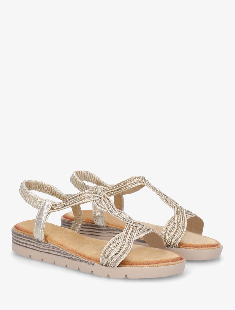 Nu-pieds à bride torsadé à strass - Or - 4