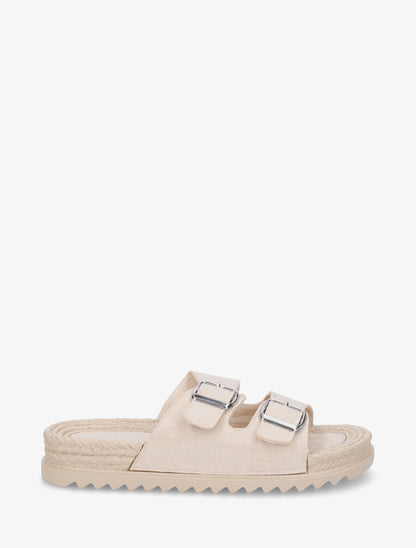 Claquettes en suédine à double boucle - Beige - 5