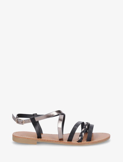 Nu-pieds multi bride et tresse - Noir - 1
