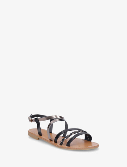 Nu-pieds multi bride et tresse - Noir - 2