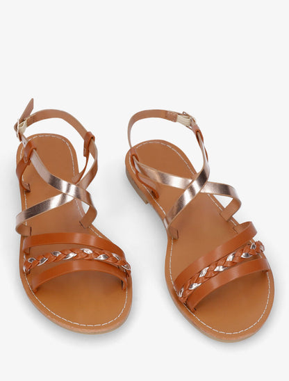 Nu-pieds multi bride et tresse - Camel - 4