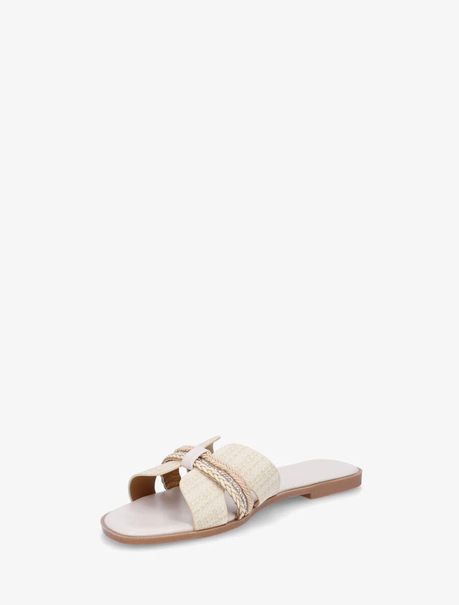 Mules plates à bride style noeud à strass - Beige - 3