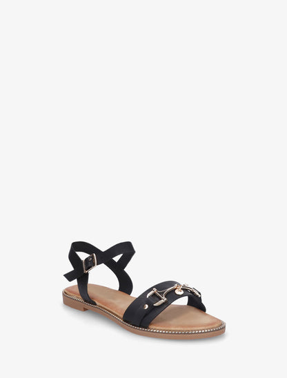 Nu-pieds en simili à boucle fantaisie - Noir - 2