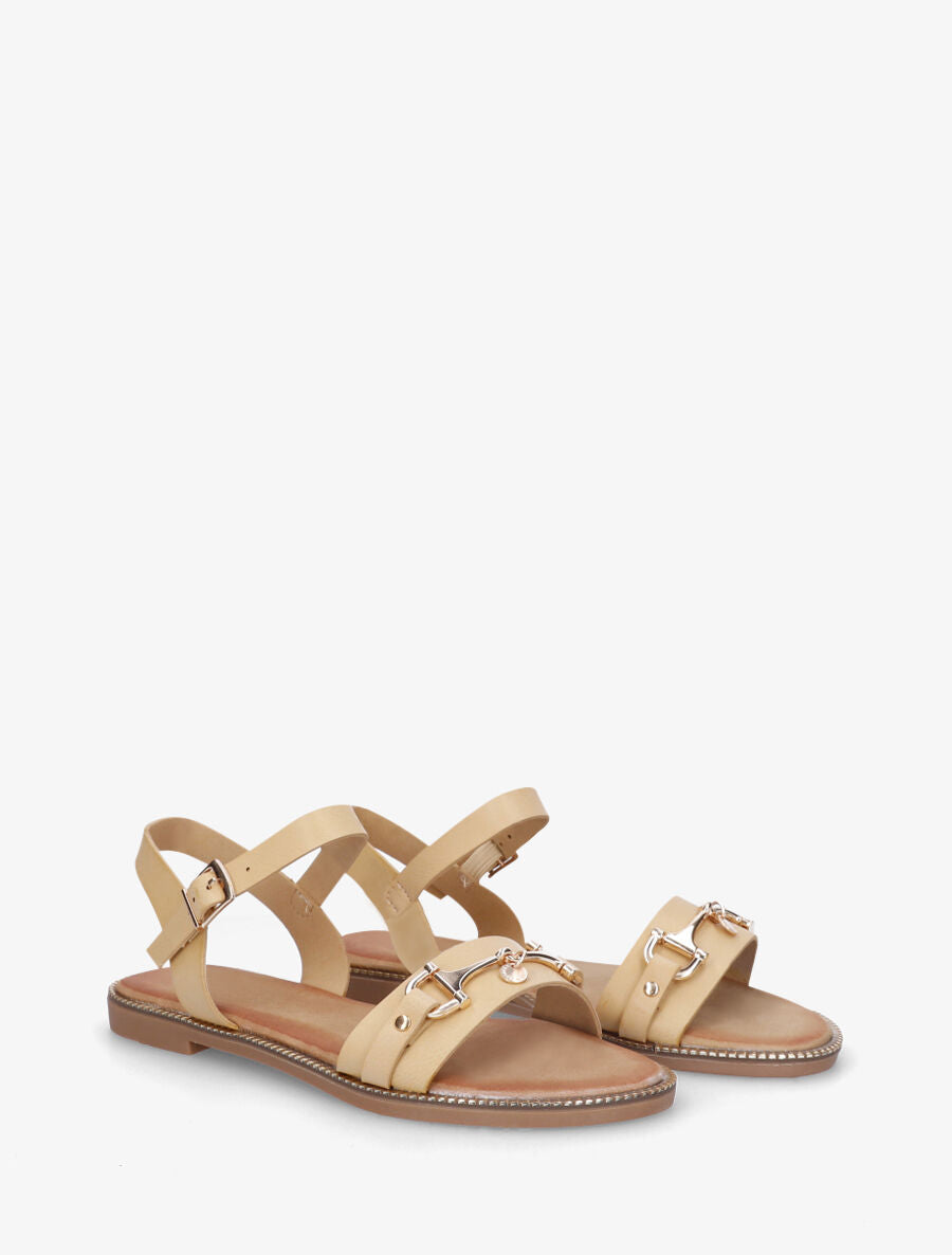 Nu-pieds en simili à boucle fantaisie - Beige - 4