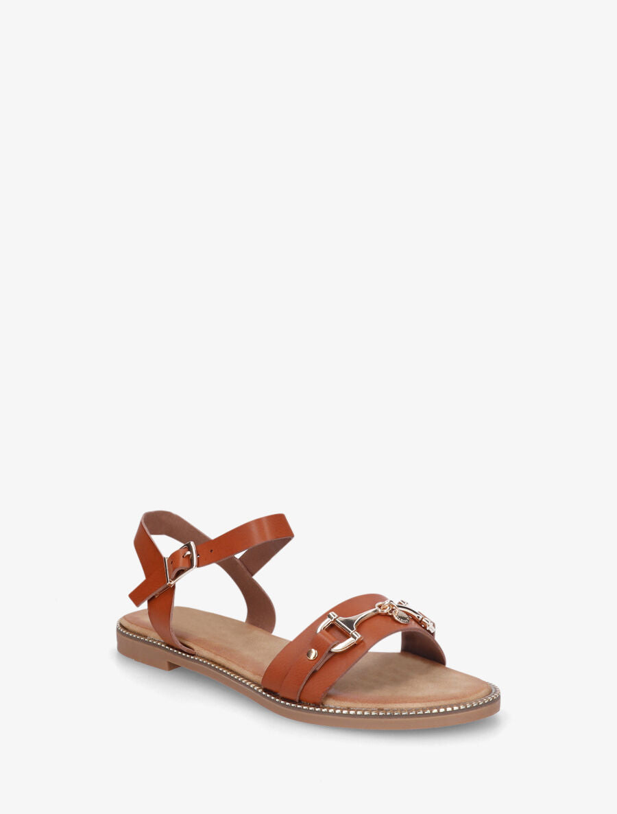 Nu-pieds en simili à boucle fantaisie - Camel - 2