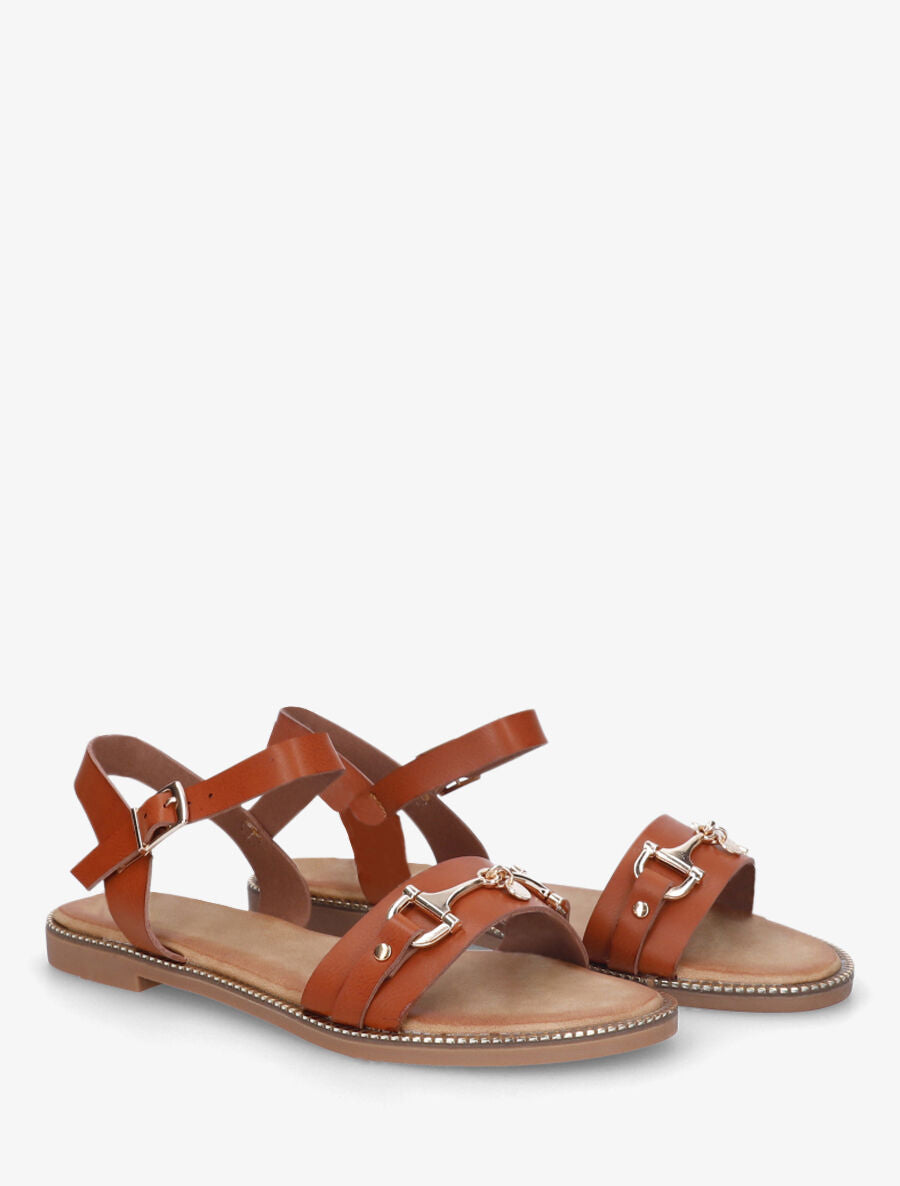 Nu-pieds en simili à boucle fantaisie - Camel - 4