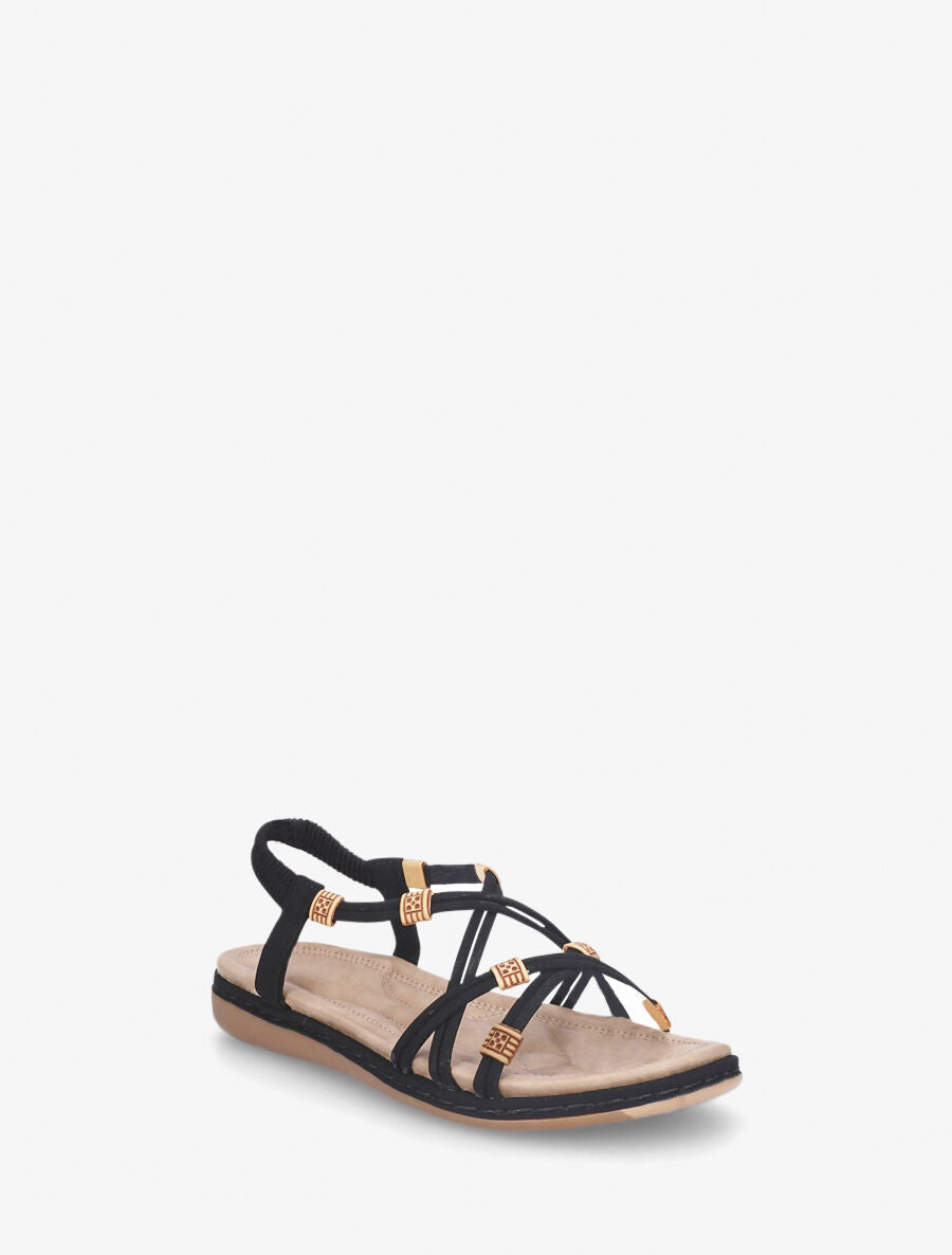 Nu-pieds à fines brides croisées et perles - Noir - 2