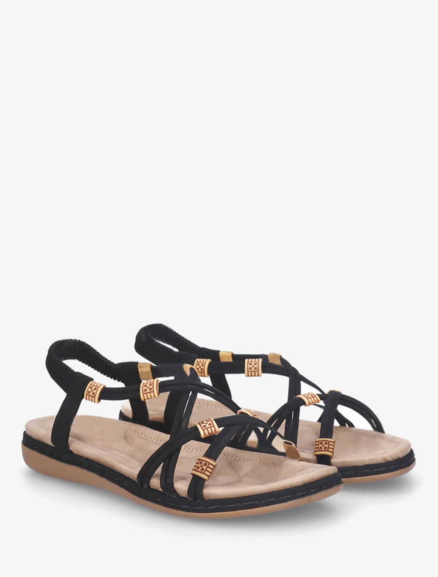 Nu-pieds à fines brides croisées et perles - Noir - 4