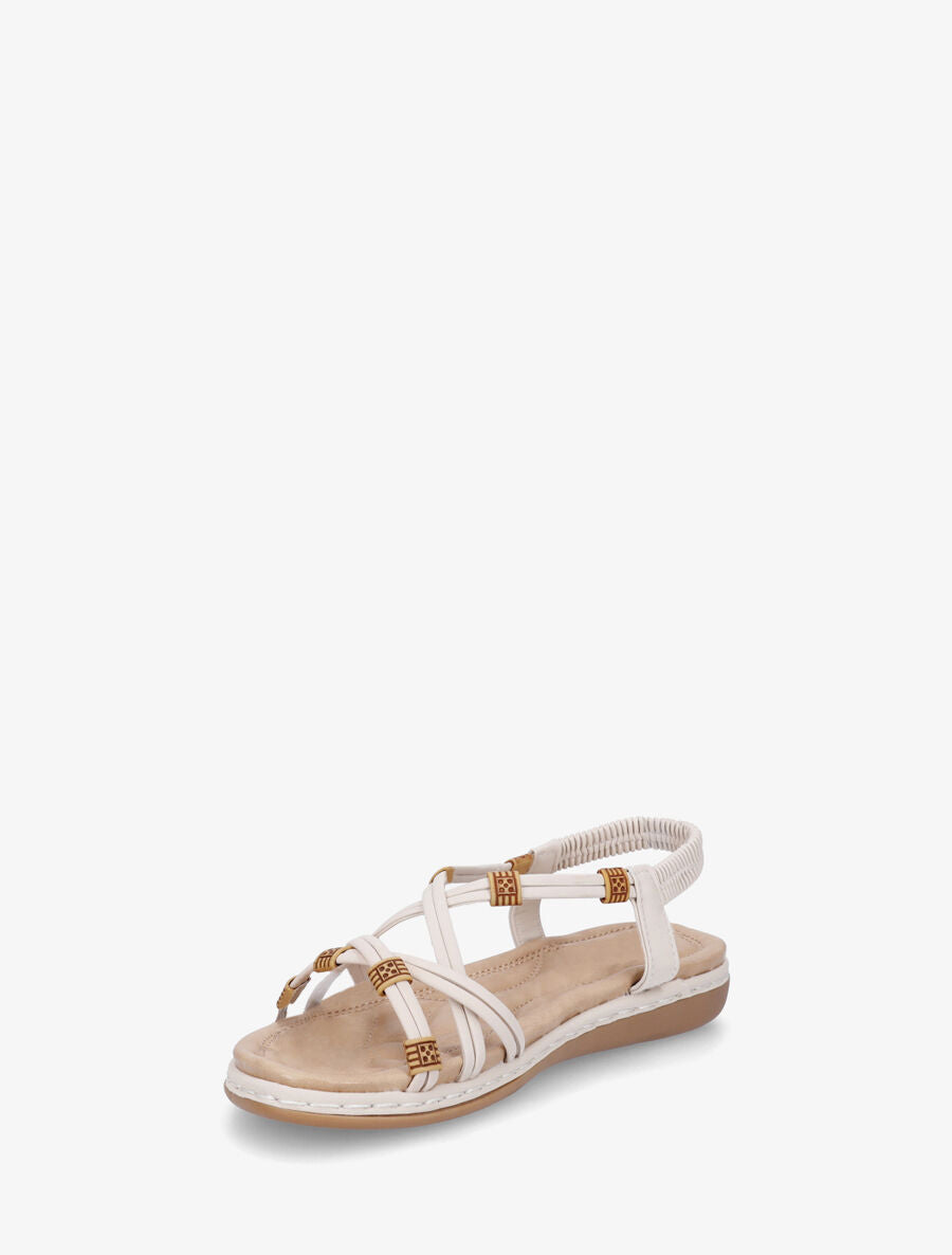 Nu-pieds à fines brides croisées et perles - Beige - 3