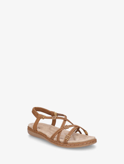 Nu-pieds à fines brides croisées et perles - Camel - 2
