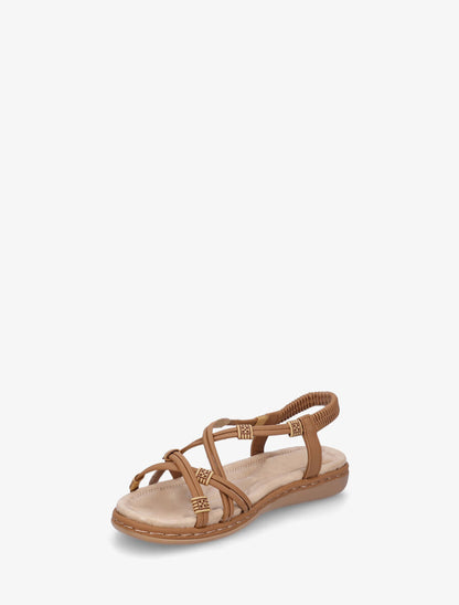 Nu-pieds à fines brides croisées et perles - Camel - 3