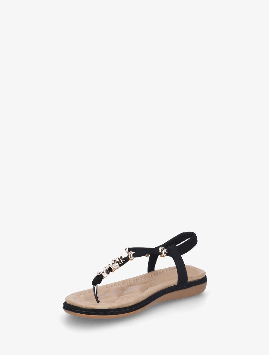 Nu-pieds à cheville élastiquée et bijoux - Noir - 3
