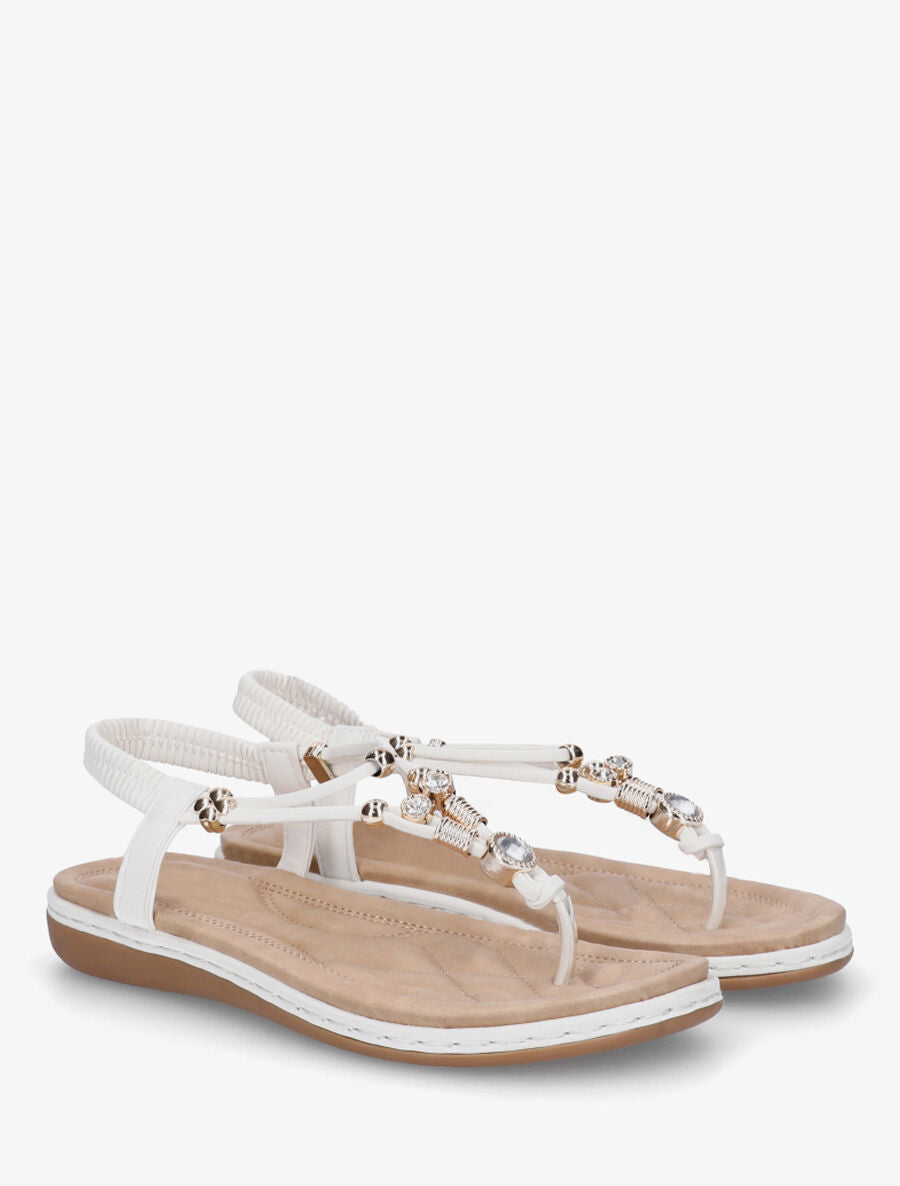 Nu-pieds à cheville élastiquée et bijoux - Blanc - 4