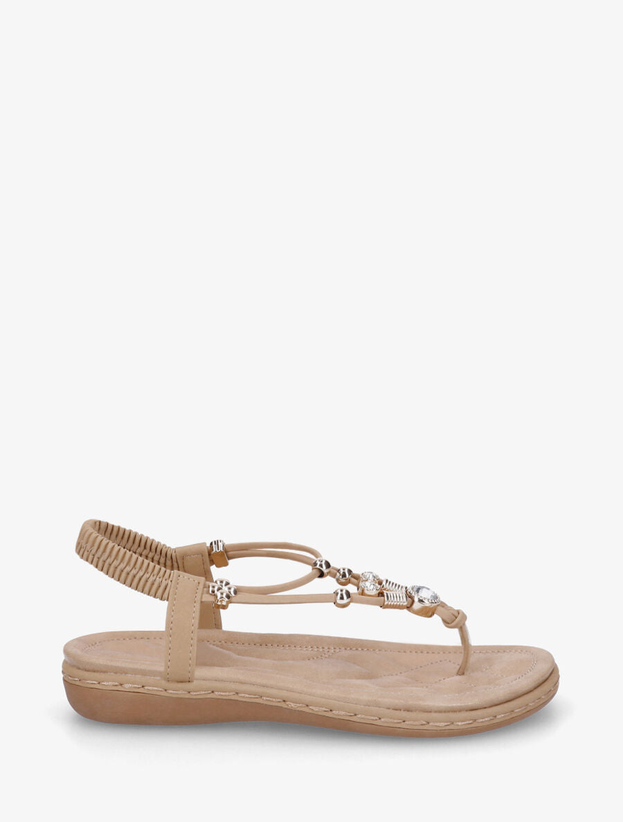 Nu-pieds à cheville élastiquée et bijoux - Beige - 5