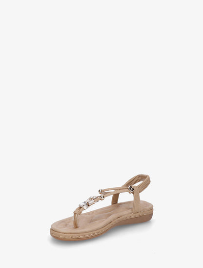 Nu-pieds à cheville élastiquée et bijoux - Beige - 3