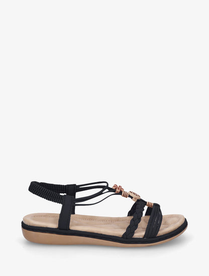 Nu-pieds unis à empiècement perles en bois - Noir - 1