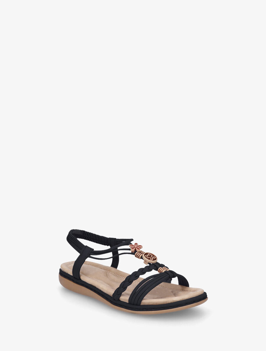 Nu-pieds unis à empiècement perles en bois - Noir - 2