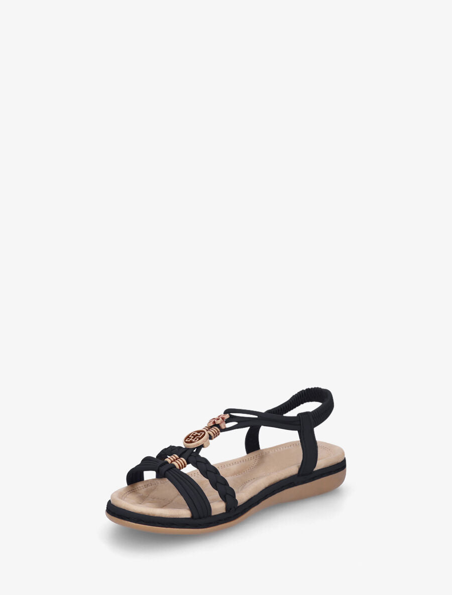 Nu-pieds unis à empiècement perles en bois - Noir - 3