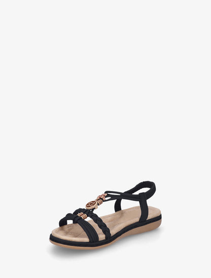 Nu-pieds unis à empiècement perles en bois - Noir - 3