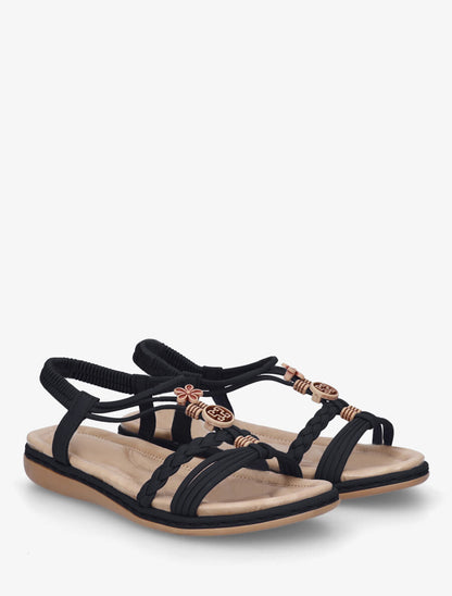 Nu-pieds unis à empiècement perles en bois - Noir - 4