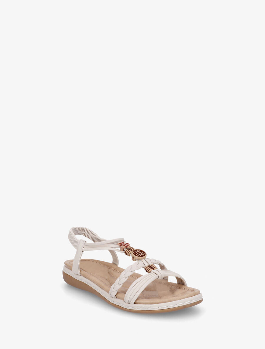 Nu-pieds unis à empiècement perles en bois - Beige - 2