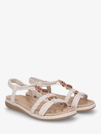 Nu-pieds unis à empiècement perles en bois - Beige - 4