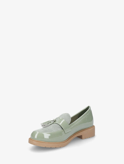 Mocassins bi-matière à pompon - Vert amande - 3