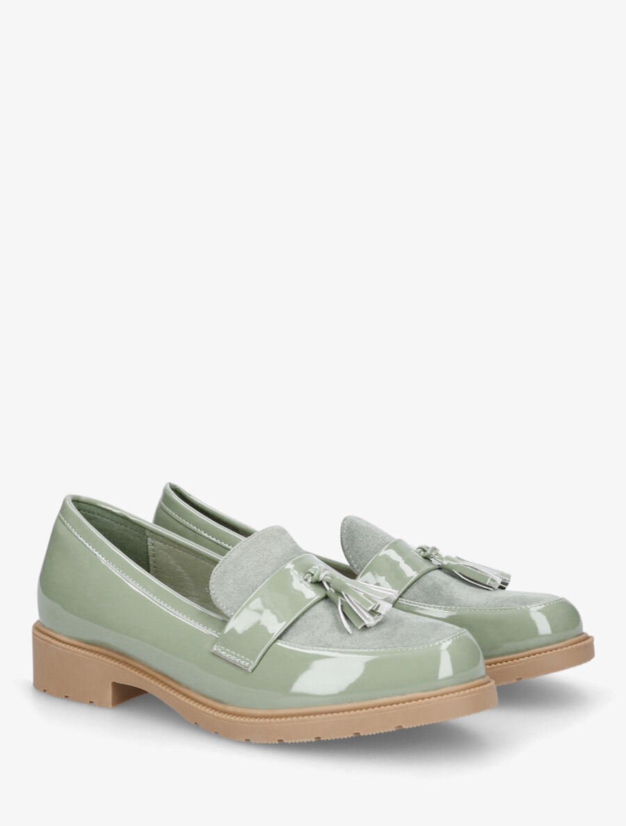 Mocassins bi-matière à pompon - Vert amande - 4