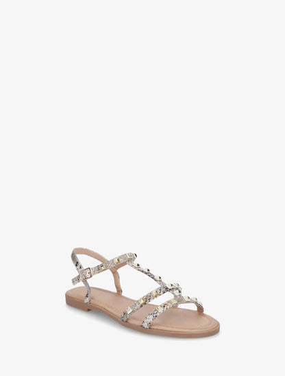 Nu-pieds plats cloutés imprimé python - Beige - 2