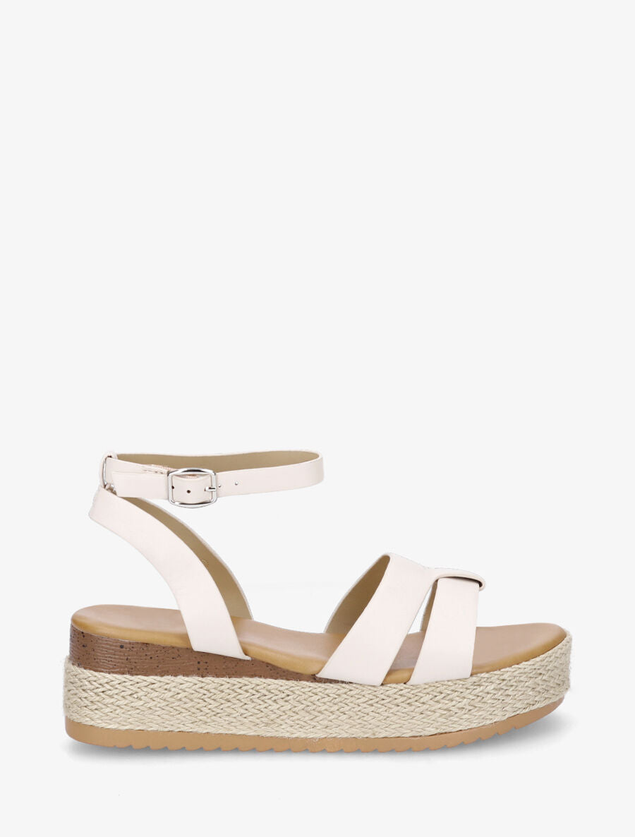 Sandales compensées mi-hautes en simili - Beige - 1