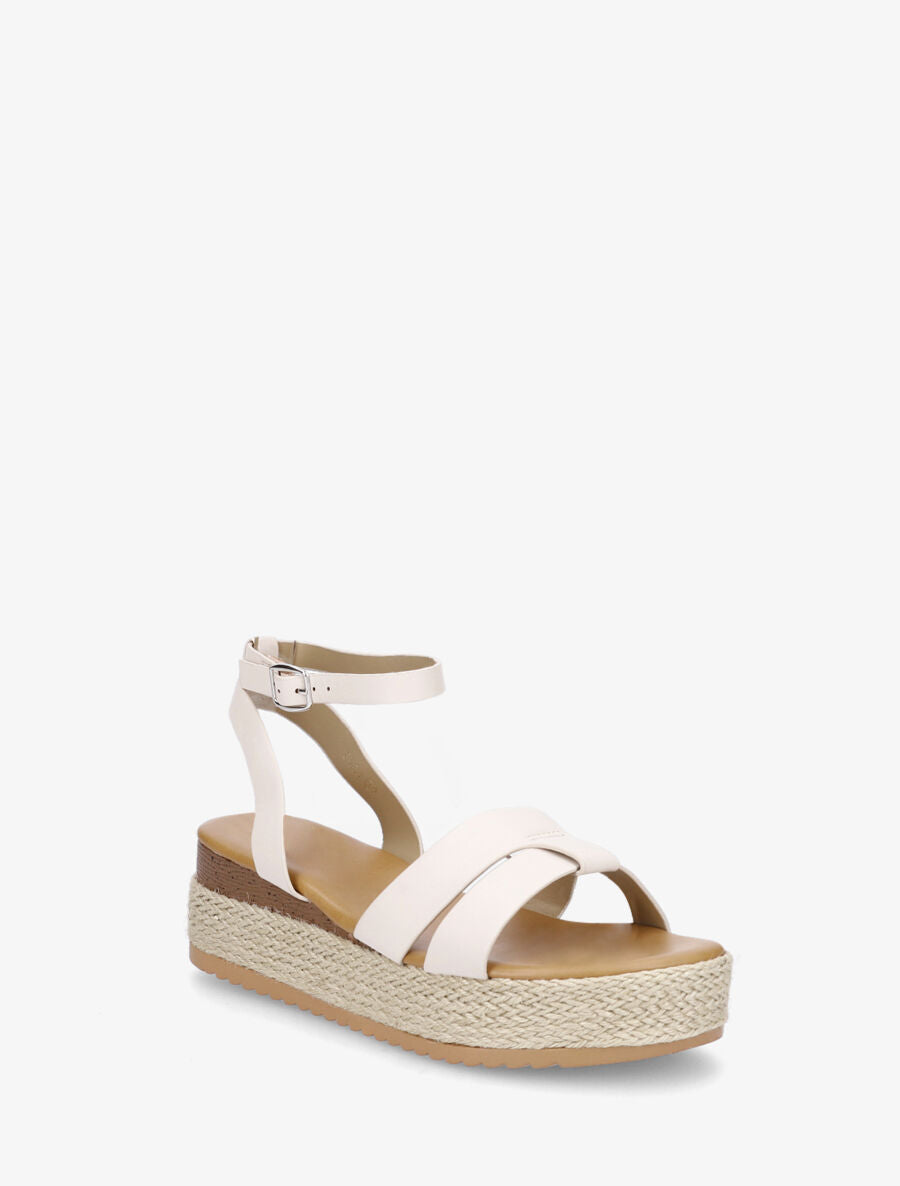 Sandales compensées mi-hautes en simili - Beige - 2