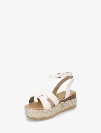 Sandales compensées mi-hautes en simili - Beige - 3