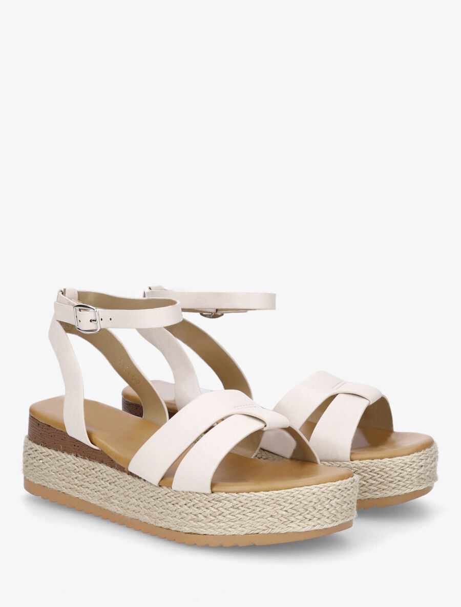 Sandales compensées mi-hautes en simili - Beige - 4