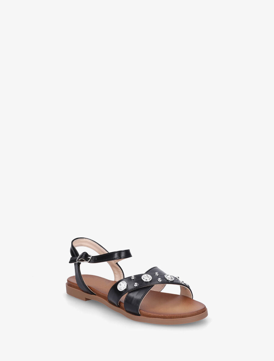 Nu-pieds à brides cloutées et bijoux - Noir - 2