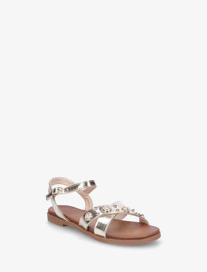 Nu-pieds à brides cloutées et bijoux - Or - 2