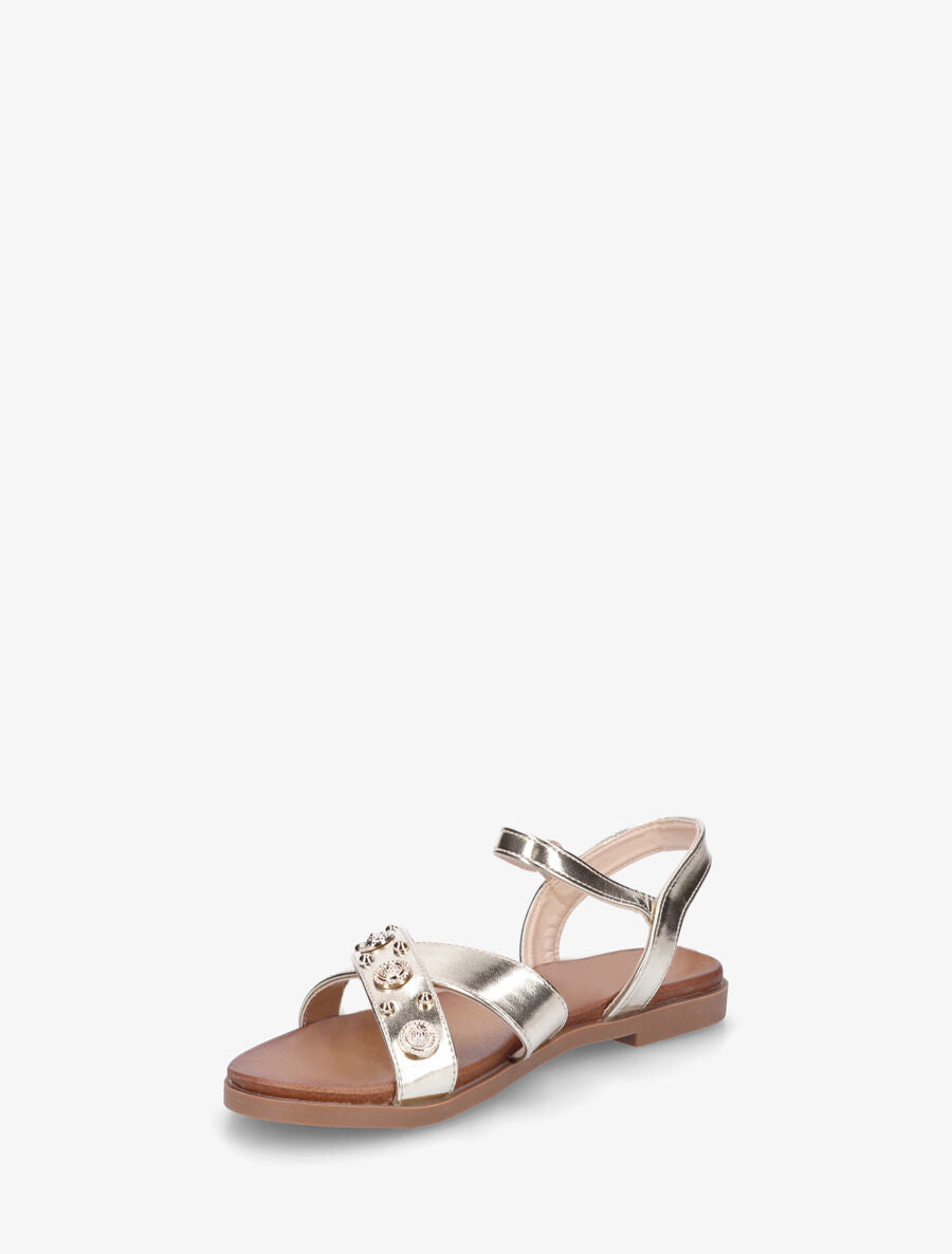 Nu-pieds à brides cloutées et bijoux - Or - 3