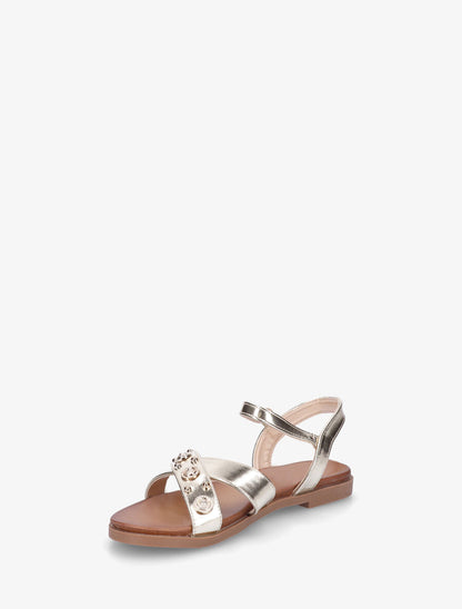 Nu-pieds à brides cloutées et bijoux - Or - 3