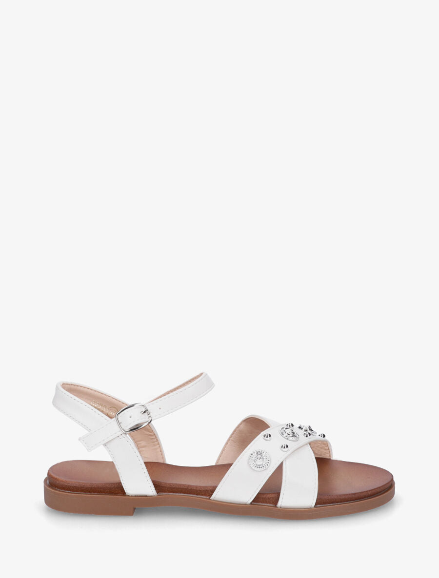 Nu-pieds à brides cloutées et bijoux - Blanc - 1