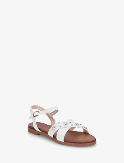 Nu-pieds à brides cloutées et bijoux - Blanc - 2