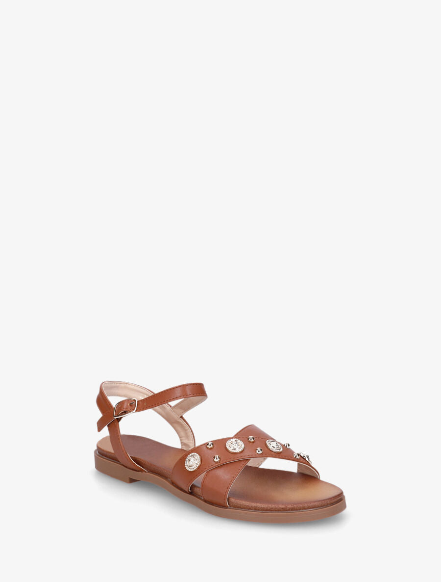 Nu-pieds à brides cloutées et bijoux - Camel - 2