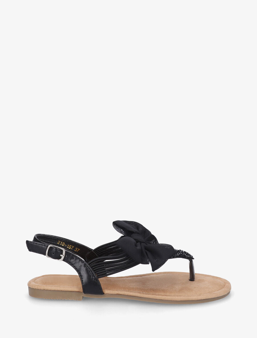 Nu-pieds à noeud et strass - Noir - 1
