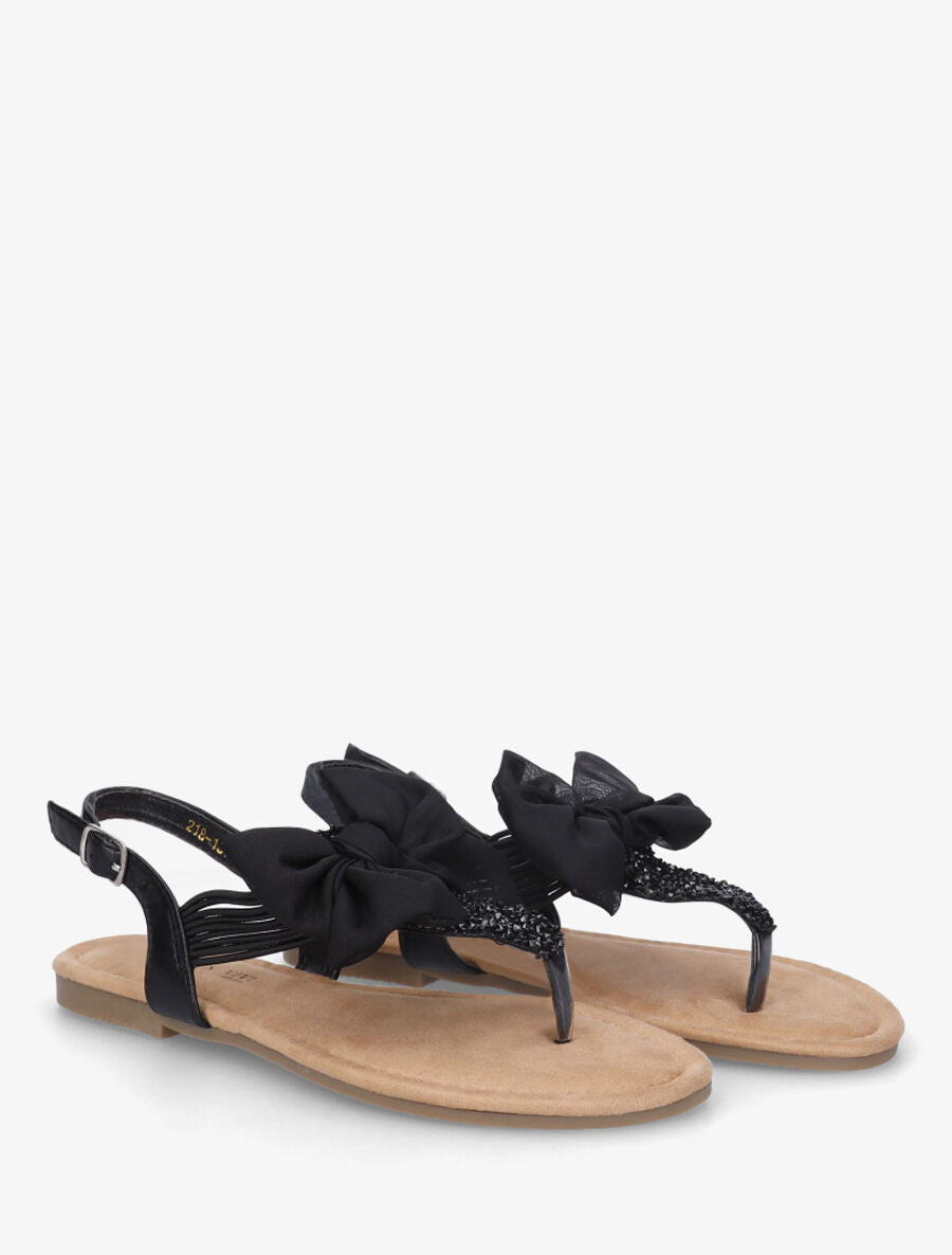Nu-pieds à noeud et strass - Noir - 4