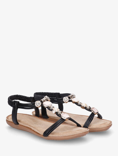 Nu-pieds à empiècement strass et bijoux - Noir - 4