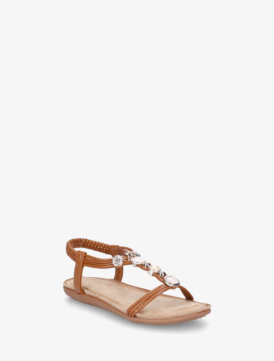 Nu-pieds à empiècement strass et bijoux - Camel - 2