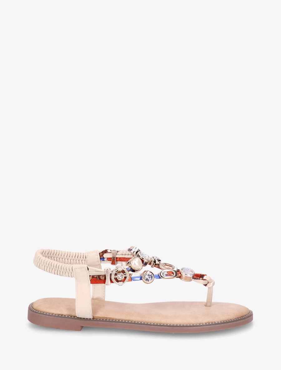 Nu-pieds brides à bijoux et pierres - Beige - 5