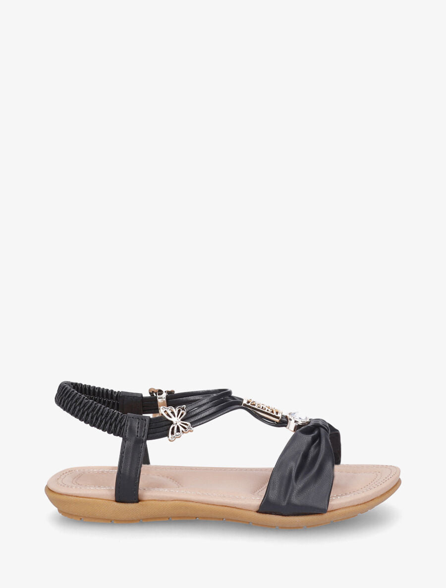 Nu-pieds bride à noeud et bijoux - Noir - 5