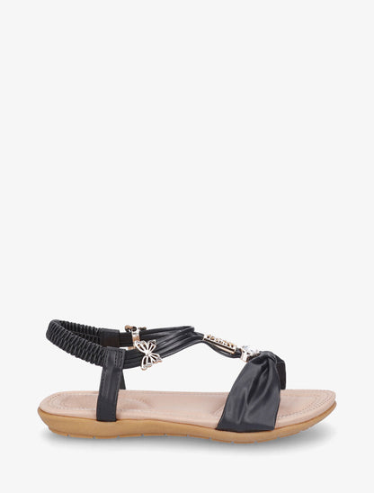 Nu-pieds bride à noeud et bijoux - Noir - 5