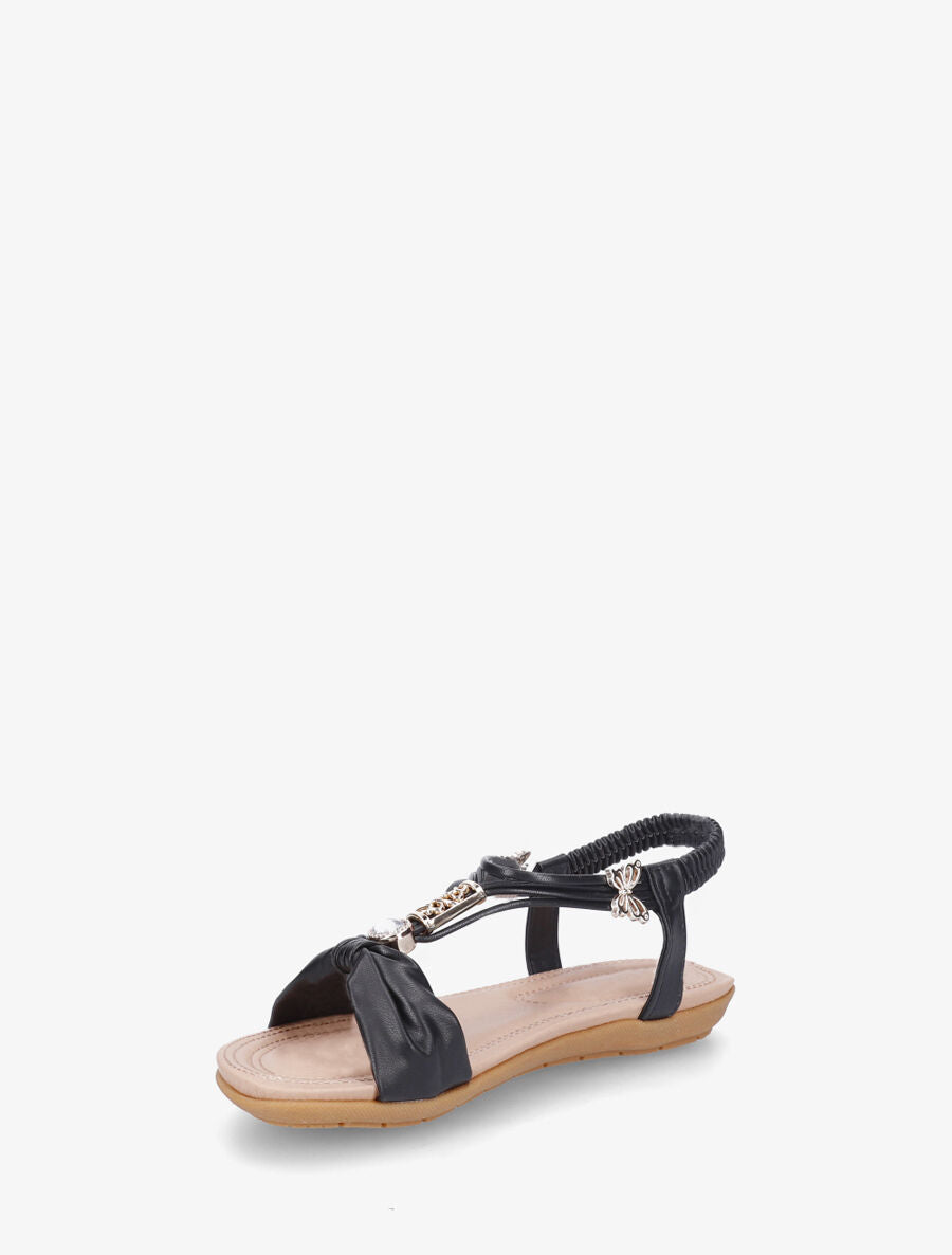 Nu-pieds bride à noeud et bijoux - Noir - 3